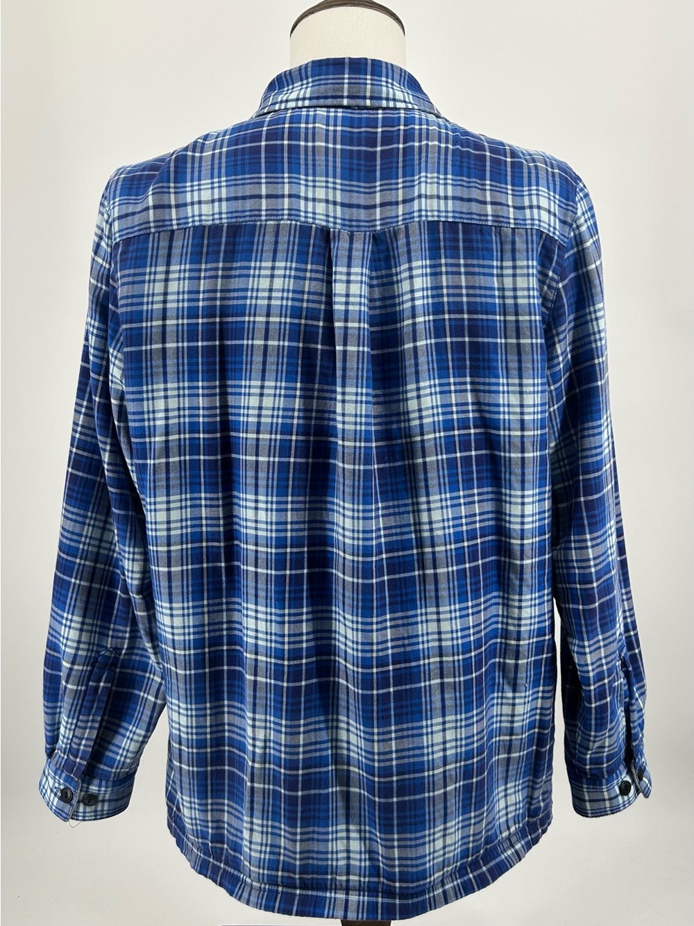 Women’s LL Bean blue white plaid fleece lined cotton flannel shirt jacket Large - Picture 3 of 7